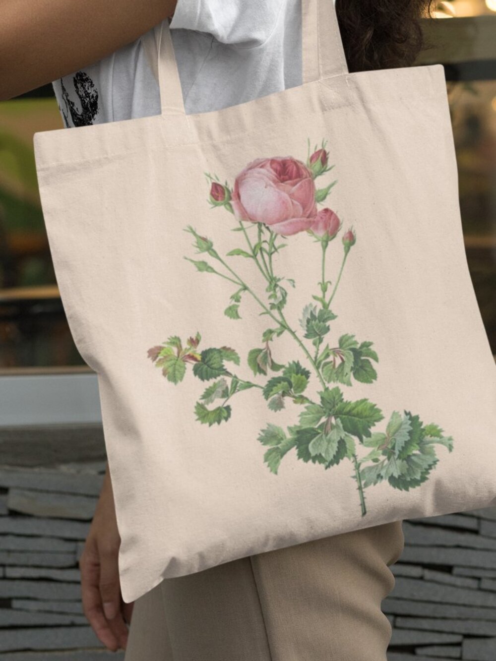 Cabbage Rose Vintage Floral Print Graphic Canvas Tote Bag